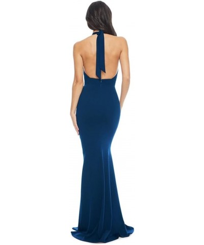 Women's Camden Deep Plunge Neckline Halter Bodycon Maxi Dress Peacock Blue $62.42 Dresses