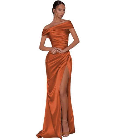 Women's Satin Bridesmaid Dresses Long Off The Shoulder Mermaid Prom Dress with Slit Formal Gowns Burnt Orange $28.60 Dresses