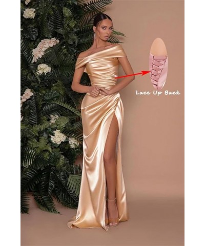 Women's Satin Bridesmaid Dresses Long Off The Shoulder Mermaid Prom Dress with Slit Formal Gowns Burnt Orange $28.60 Dresses