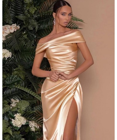 Women's Satin Bridesmaid Dresses Long Off The Shoulder Mermaid Prom Dress with Slit Formal Gowns Burnt Orange $28.60 Dresses