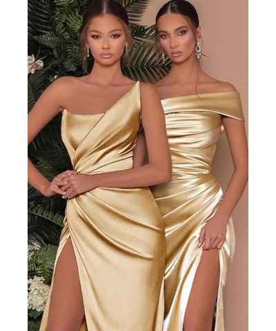 Women's Satin Bridesmaid Dresses Long Off The Shoulder Mermaid Prom Dress with Slit Formal Gowns Burnt Orange $28.60 Dresses