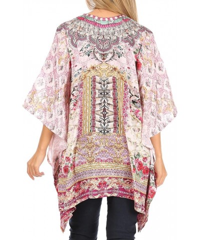 Aymee Women's Caftan Poncho Cover up V Neck Top Lace up with Rhinestone Orpi264-pink $24.29 Swimsuits