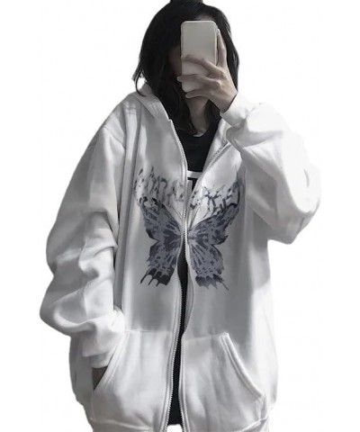 Women Butterfly Graphic Zip Up Hoodie Dark Academia Y2K Hoodie Preppy Streetwear Hoodies Grunge Jacket Goth Punk Clothes Whit...