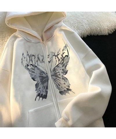 Women Butterfly Graphic Zip Up Hoodie Dark Academia Y2K Hoodie Preppy Streetwear Hoodies Grunge Jacket Goth Punk Clothes Whit...