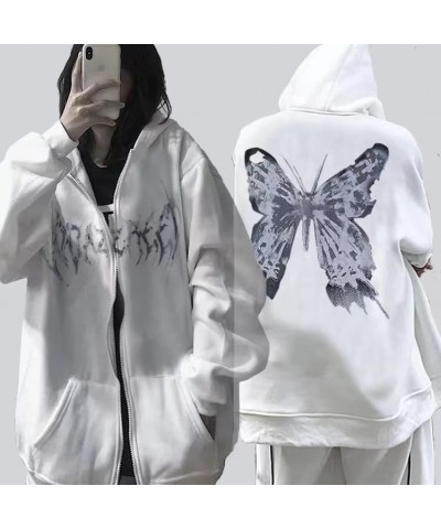 Women Butterfly Graphic Zip Up Hoodie Dark Academia Y2K Hoodie Preppy Streetwear Hoodies Grunge Jacket Goth Punk Clothes Whit...