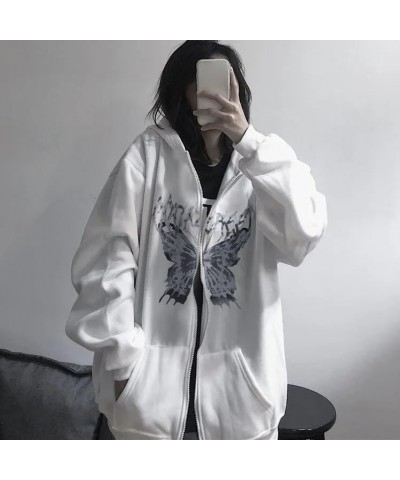 Women Butterfly Graphic Zip Up Hoodie Dark Academia Y2K Hoodie Preppy Streetwear Hoodies Grunge Jacket Goth Punk Clothes Whit...