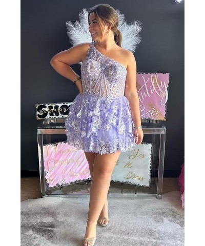 Sparkly Sequin Lace Homecoming Dresses One Shoulder Prom Cocktail Party Dress Short for Teens VT051 Navy Blue $30.36 Dresses