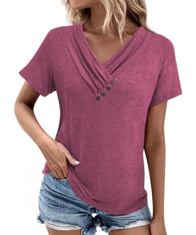 Womens Tops Summer Short Sleeve ShirtsTrendy Fashion Clothes V Neck Tshirts Ladies Tunics Casual Blouses Fuchsia $11.99 Tops
