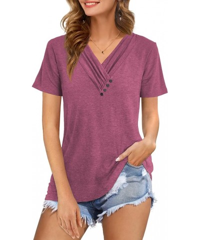 Womens Tops Summer Short Sleeve ShirtsTrendy Fashion Clothes V Neck Tshirts Ladies Tunics Casual Blouses Fuchsia $11.99 Tops