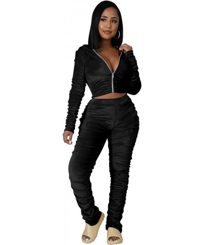 Womens 2 Piece Velour Tracksuit Two Piece Outfits for Women Long Sleeve Zip Up Crop Tops Sweatpants Sets Pockets Hoodie/Ruche...