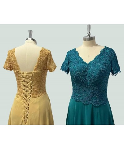 Laces Appliques Mother of The Bride Dresses Long Chiffon Short Sleeve Mother of The Groom Dresses for Wedding Turquoise $38.2...
