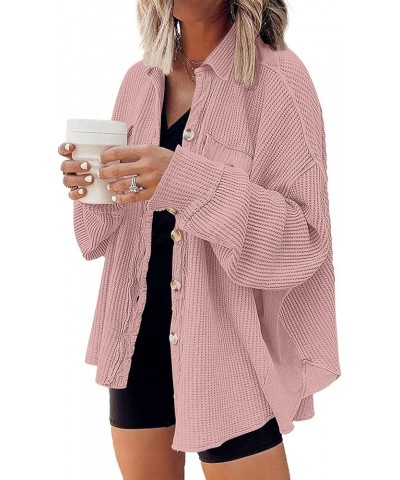 Womens Shacket Jacket Waffle Knit Oversized Button Down Shirts Fall Outfits 2024 Fashion Clothes Deeppink $17.35 Blouses