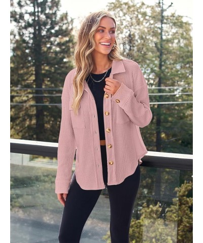 Womens Shacket Jacket Waffle Knit Oversized Button Down Shirts Fall Outfits 2024 Fashion Clothes Deeppink $17.35 Blouses