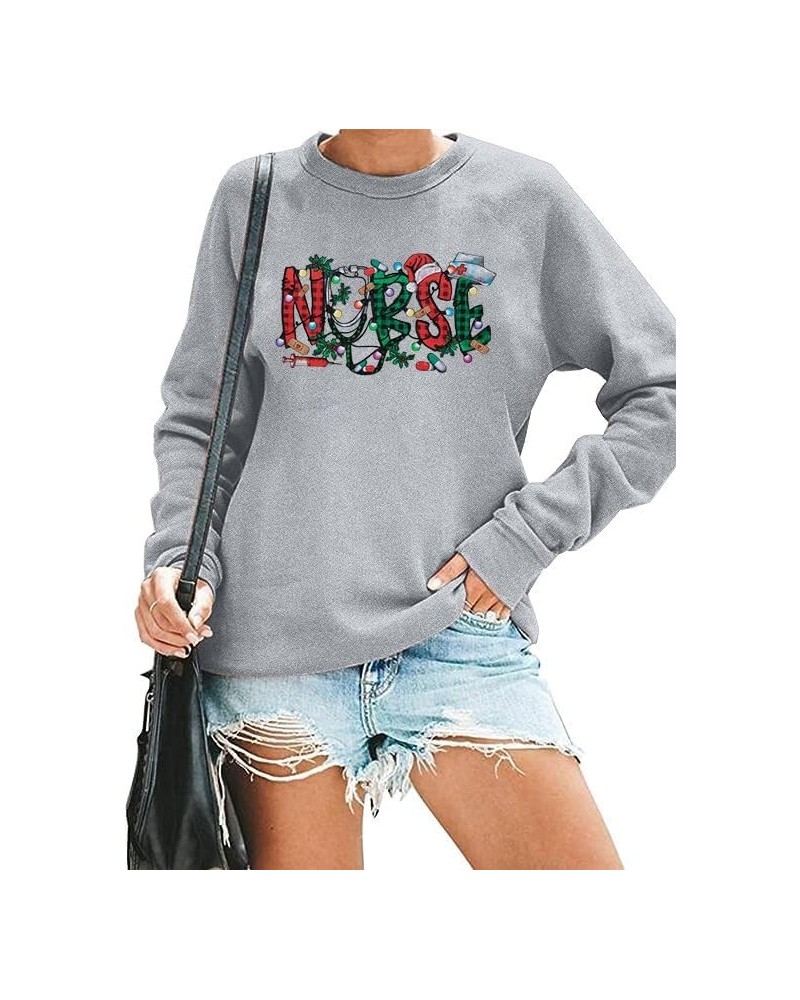 Christmas Shirts for Women Christmas Nurse Tshirt Nurse Letter Print Clothes Christmas Holiday Tops Grey5 $8.80 T-Shirts