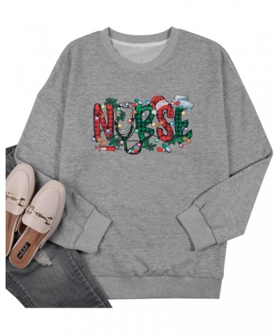 Christmas Shirts for Women Christmas Nurse Tshirt Nurse Letter Print Clothes Christmas Holiday Tops Grey5 $8.80 T-Shirts