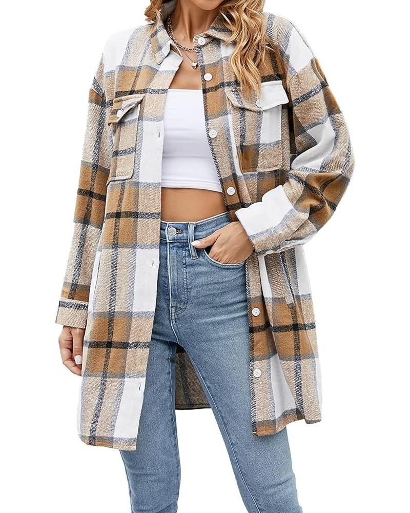 Girls & Womens Plaid Button Down Shirts Kid Lf3 Long Plaid Jacket -Khaki $8.99 Blouses