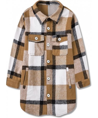 Girls & Womens Plaid Button Down Shirts Kid Lf3 Long Plaid Jacket -Khaki $8.99 Blouses