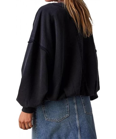Trendy Women Long Lantern Sleeve High Low Split Hem Workout Shirt Crew Neck Pullover Top Oversized Notched Sweatshirt Vintage...
