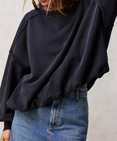 Trendy Women Long Lantern Sleeve High Low Split Hem Workout Shirt Crew Neck Pullover Top Oversized Notched Sweatshirt Vintage...