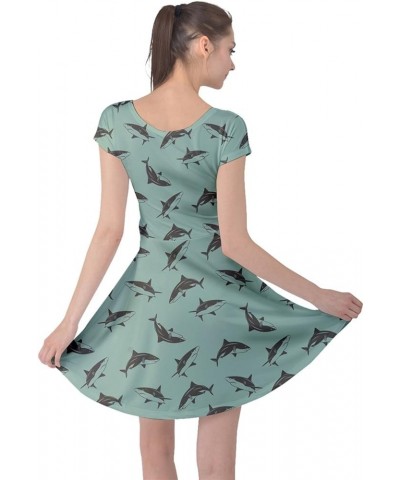 Womens Summer Dress Whales Marine Ocean Shark Octopus Crab Penguins Sea Animal Short Sleeve Dress, XS-5XL Turquoise $13.20 Ot...