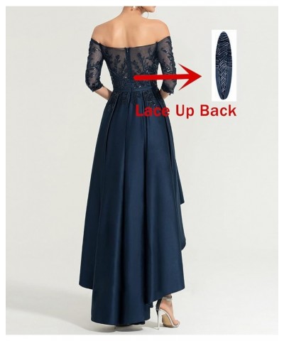 Women's Off-The-Shoulder Asymmetrical Satin Lace Cocktail Dress with Sequins Evening Gowns Navy Blue $37.44 Dresses