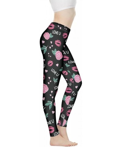 Legging Pants for Women, High Waist Long Tight Yoga Pants, Soft Stretchy Quick Dry Workout Pants for Yoga Running Lips Rose-b...