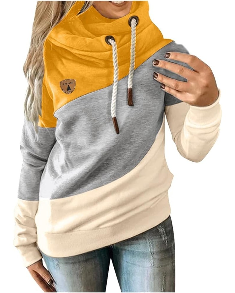 Sleeve Casual Hoodie Splice Contrast Long Sweatshirt Solid Strap Women Tops Women's Hoodies Sweatshirts Petite Yellow-c $9.53...