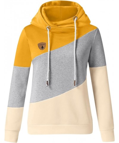 Sleeve Casual Hoodie Splice Contrast Long Sweatshirt Solid Strap Women Tops Women's Hoodies Sweatshirts Petite Yellow-c $9.53...