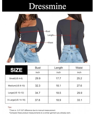 Womens Sexy Square Neck Long Sleeve Knitted Basic Crop Top Slim Fit Yoga Tight Shirts 03 Grey Blue $8.36 T-Shirts