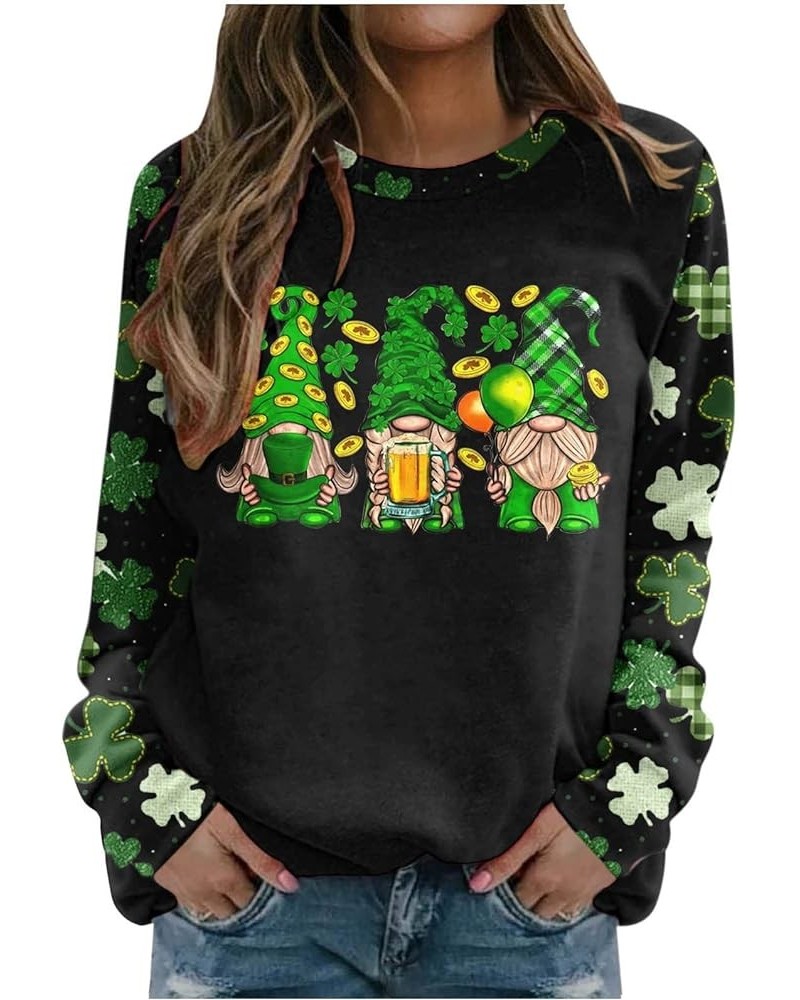 St.Patricks Day Shirts For Women Funny Shamrock Print Gnome Graphic Sweatshirt Tops Casual Irish Fashion Pullover 01 Black $1...