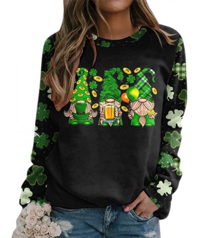 St.Patricks Day Shirts For Women Funny Shamrock Print Gnome Graphic Sweatshirt Tops Casual Irish Fashion Pullover 01 Black $1...