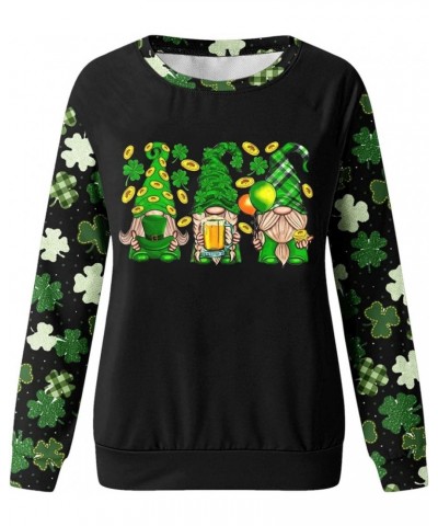 St.Patricks Day Shirts For Women Funny Shamrock Print Gnome Graphic Sweatshirt Tops Casual Irish Fashion Pullover 01 Black $1...