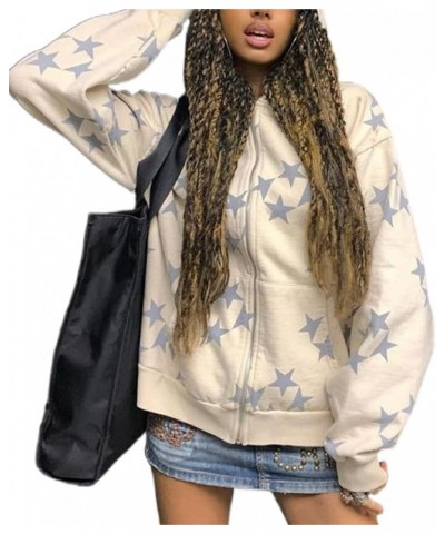 Women Star Letter Print Zip Up Hoodies Y2K Aesthetic Grunge Graphic Oversized Jackets Hip Hop Harajuku Streetwear A Apricot $...