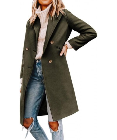 Women's Casual Trench Coat Double Breasted Notched Lapel Long Pea Coat Winter Wool Blend Jacket Overcoat Green $35.74 Coats