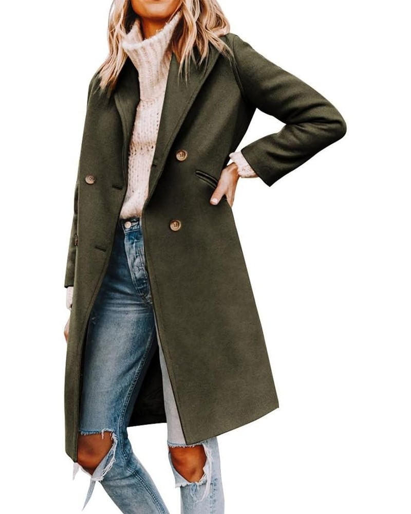 Women's Casual Trench Coat Double Breasted Notched Lapel Long Pea Coat Winter Wool Blend Jacket Overcoat Green $35.74 Coats