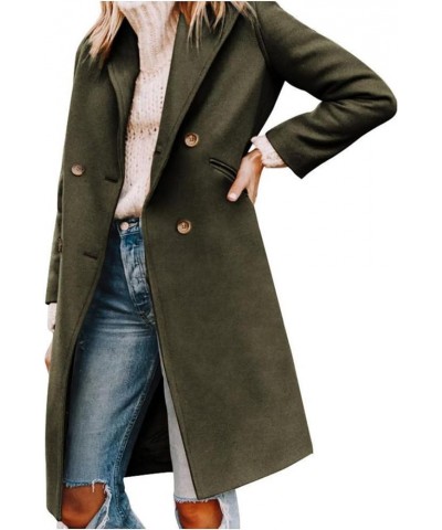 Women's Casual Trench Coat Double Breasted Notched Lapel Long Pea Coat Winter Wool Blend Jacket Overcoat Green $35.74 Coats