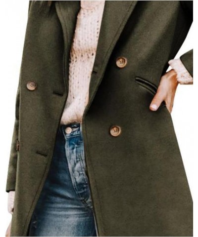 Women's Casual Trench Coat Double Breasted Notched Lapel Long Pea Coat Winter Wool Blend Jacket Overcoat Green $35.74 Coats