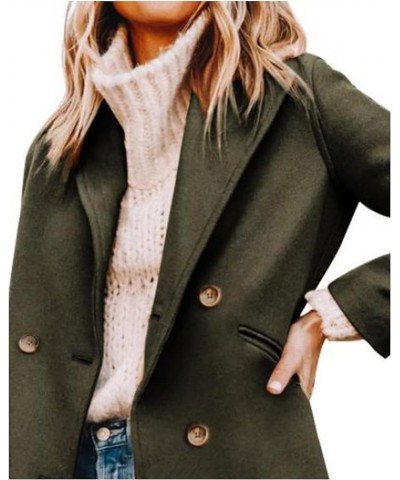 Women's Casual Trench Coat Double Breasted Notched Lapel Long Pea Coat Winter Wool Blend Jacket Overcoat Green $35.74 Coats