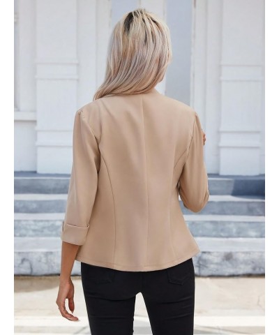 Women's 3/4 Sleeve Mock Neck Blazer Button Front Business Jackets for Work Khaki $17.63 Blazers