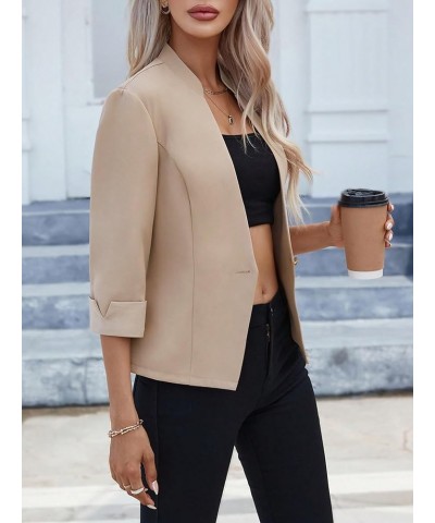 Women's 3/4 Sleeve Mock Neck Blazer Button Front Business Jackets for Work Khaki $17.63 Blazers