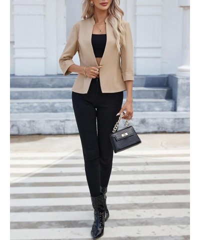 Women's 3/4 Sleeve Mock Neck Blazer Button Front Business Jackets for Work Khaki $17.63 Blazers