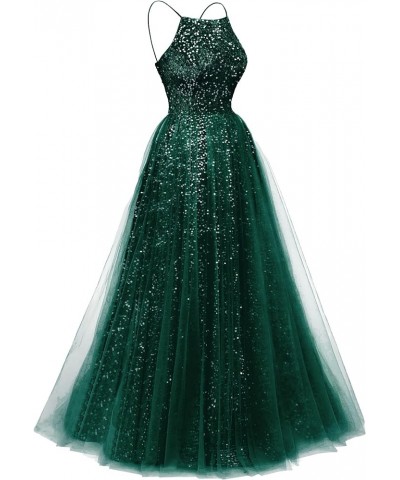 Sparkly Prom Dresses 2024 Long Tulle Sequin Evening Ball Gown Spaghetti Straps A Line Formal Dress for Women Teal $30.75 Dresses