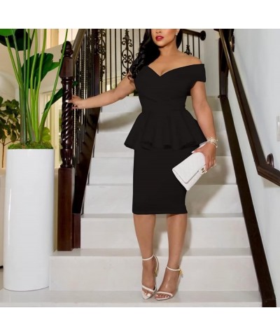 Women's Off Shoulder Dress Formal Bodycon Peplum Cocktail Dress Short Sleeve Ruffle Pencil Party Midi Dress Black $22.00 Suits