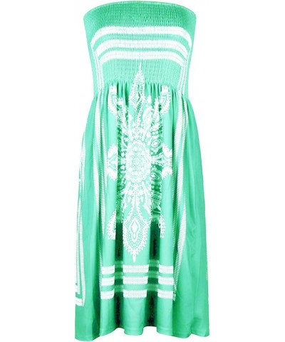 Women's Summer Dress Strapless Floral Print Bohemian Casual Beach Dress Cover Ups for Swimwear Women Green $11.00 Swimsuits
