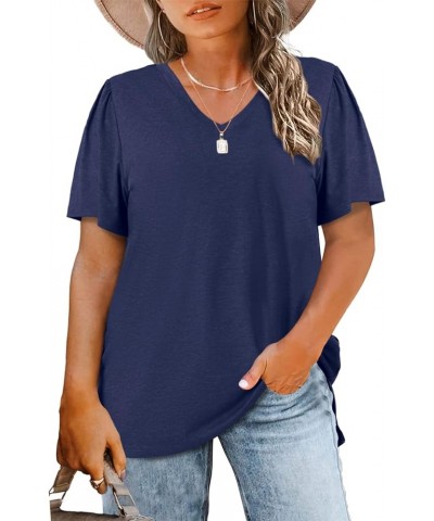 Womens Plus Size Tops Casual Summer V Neck Puff Short Sleeve Shirts Loose Fit Blouse Tee (L-4X) Navy $8.66 T-Shirts