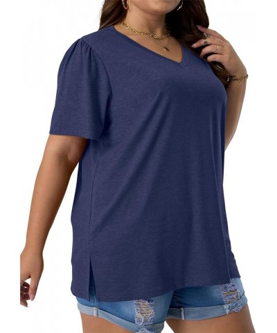 Womens Plus Size Tops Casual Summer V Neck Puff Short Sleeve Shirts Loose Fit Blouse Tee (L-4X) Navy $8.66 T-Shirts