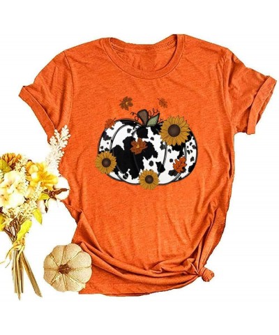 Fall T-Shirt for Women Halloween Pumpkin Shirt Thanksgiving Family Funny Turkey Graphic Shirts Casual Autumn Tee Tops. Orange...