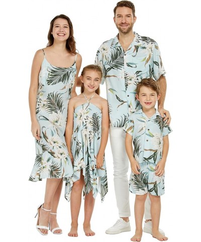 Matchable Family Hawaiian Luau Men Women Girl Boy Clothes in Wispy Cereus Light Blue Women Women Wide Legged With Pockets Jum...