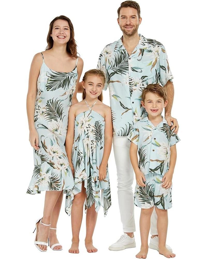 Matchable Family Hawaiian Luau Men Women Girl Boy Clothes in Wispy Cereus Light Blue Women Women Wide Legged With Pockets Jum...