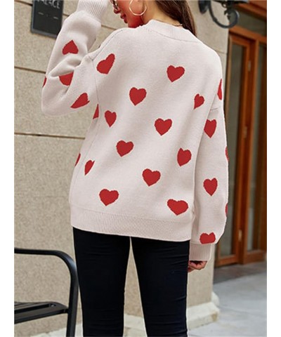 Women Cute Heart Print Sweaters Sexy Lips Graphic Long Sleeve Crewneck Knitted Pullover Fall Winter Jumper A Apricot + Red He...